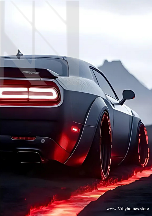 Dodge Challenger SRT Hellcat Back Side Car Neon Poster