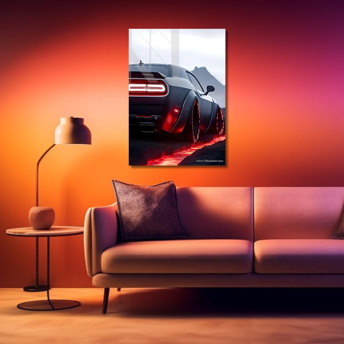 Dodge Challenger SRT Hellcat Back Side Car Neon Poster