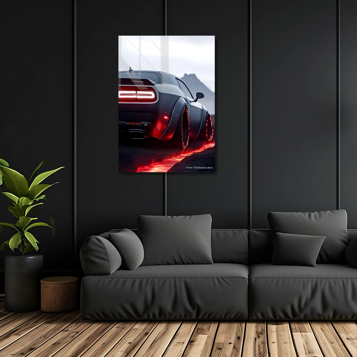 Dodge Challenger SRT Hellcat Back Side Car Neon Poster