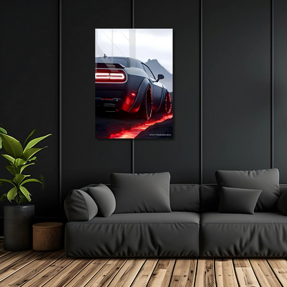 Dodge Challenger SRT Hellcat Back Side Car Neon Poster