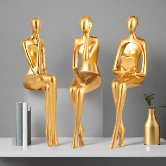 OROMYO 3-Piece Golden Thinker Sculpture Set