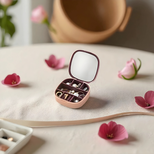 Portable Jewelry Organizer Box with Mirror
